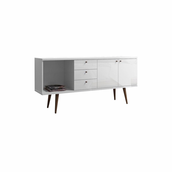 Manhattan Comfort Utopia 63.38 Wide Dresser with 3 Drawers in White Gloss and Maple Cream S-1010451 - main